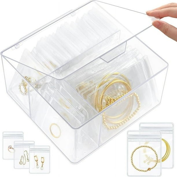 Organizador de Joyas de Acrílico, Organizadores de Joyas Transparentes y Almacenamiento con 60 Bolsas, para Aretes, Anillos, Pulseras y Collares