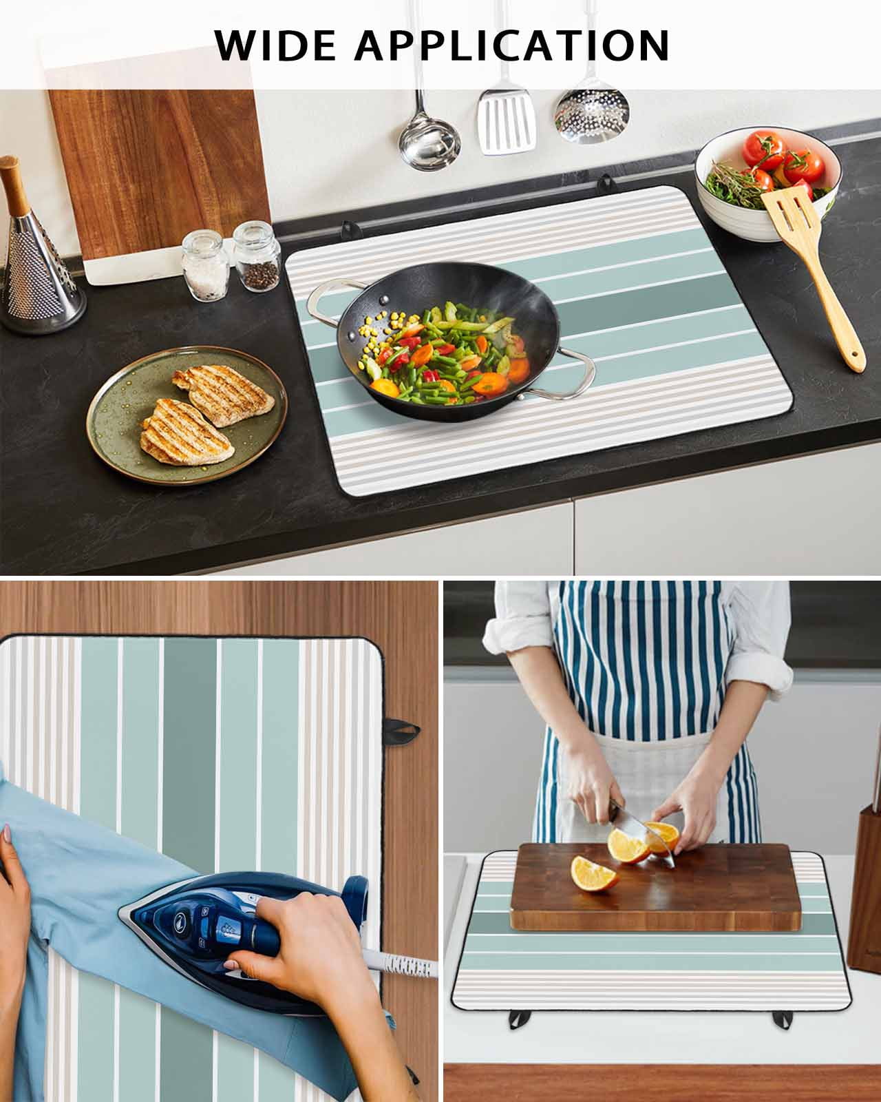 nqOlkjepod Large Induction Cooktop Protector Mat 24"x21", Teal Aqua Stripes Stove Top Covers for Electric Stove, Modern Ombre Abstract Aesthetics Stove Burner Cover Mats, Glass Top Stove Cover