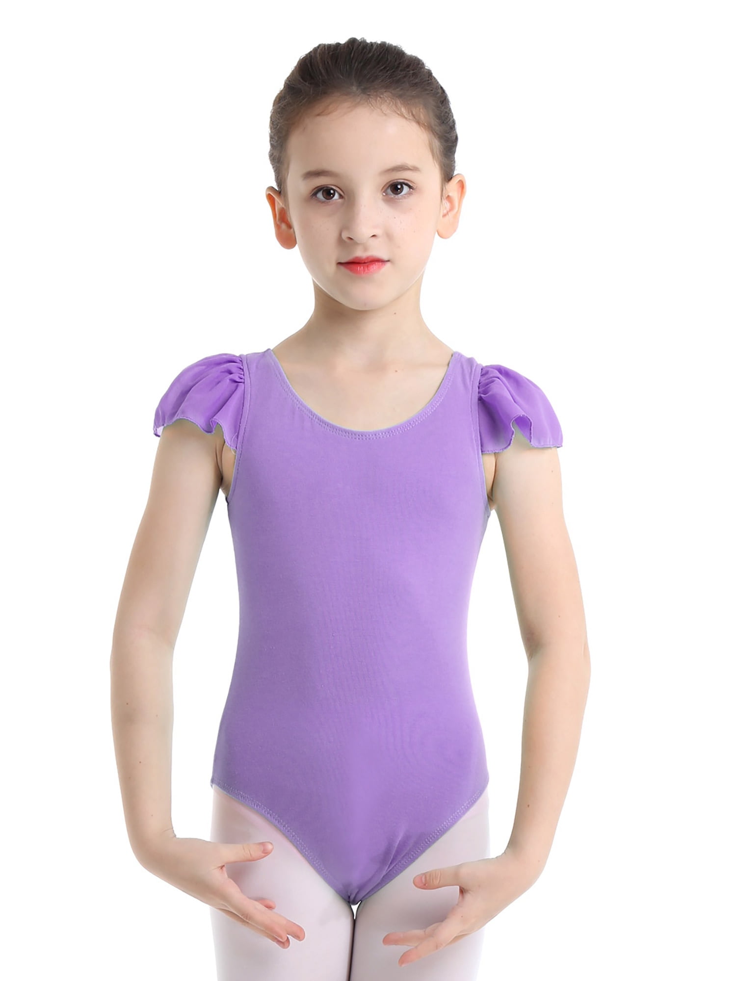 iEFiEL Kids Girls Ruffle Short Sleeves Gymnastics Ballet Leotard ...