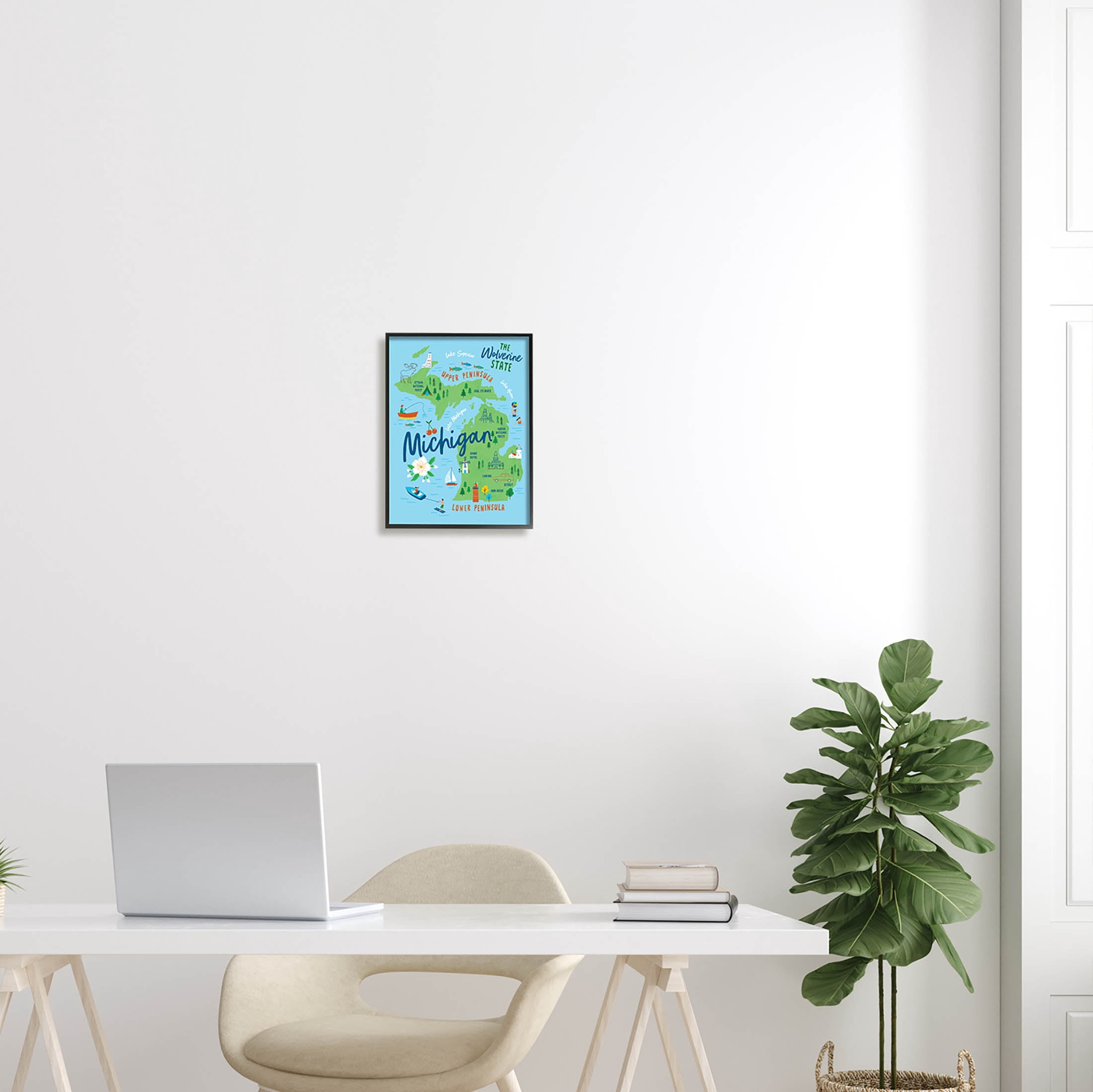 Stupell Industries Everyday Michigan Illustrated Map Graphic Art Black Framed Art Print Wall Art, Design by Nina Seven