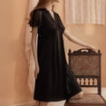thumbnail image 4 of Defitshape Women's Short Sleeve Silky Nightgown Summer Soft Satin Lace Sleepwear Sexy Cutout Sheer V Neck Nighty Black Medium, 4 of 5