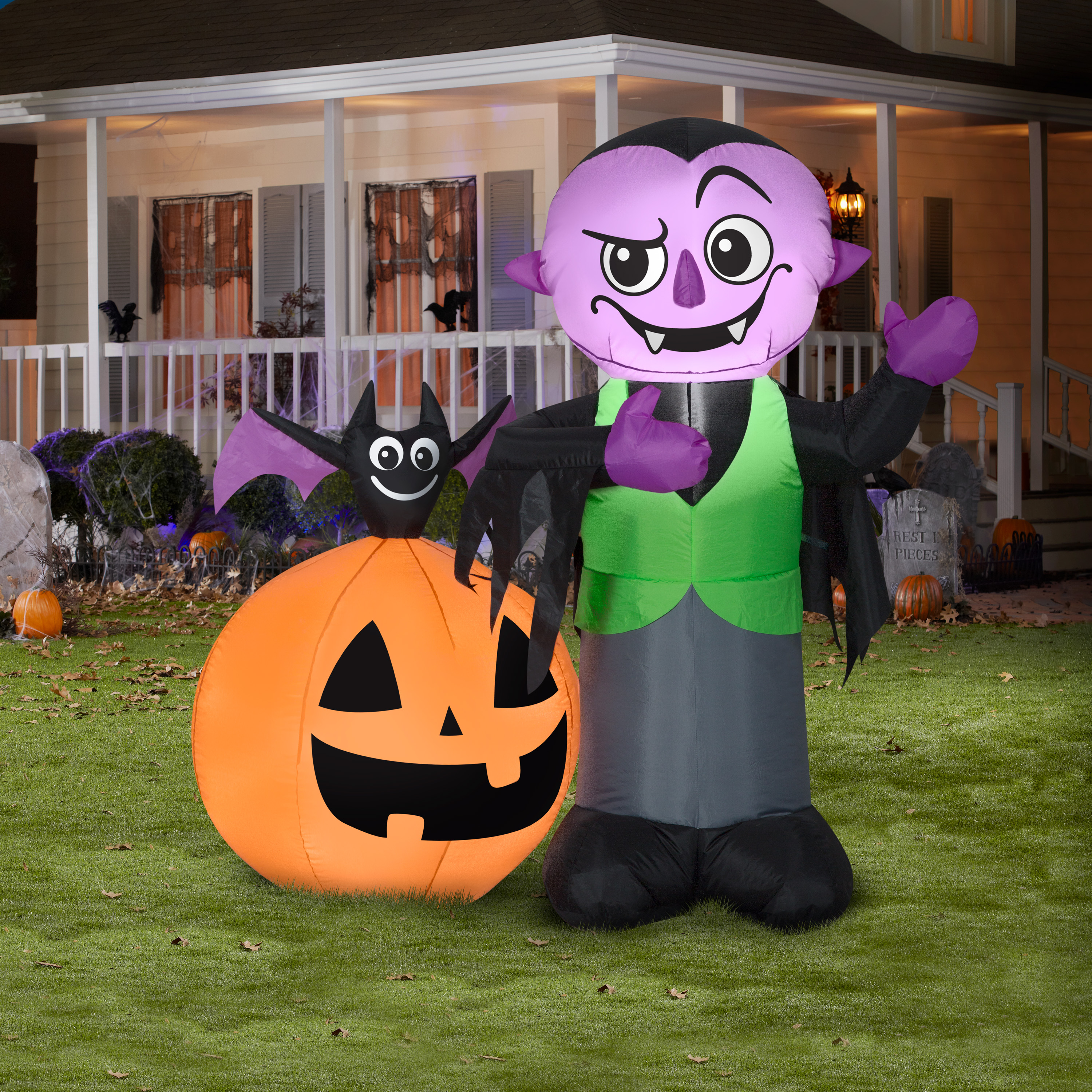 Halloween Airblown Inflatable Vampire, Bat, and Jack O Lantern Scene by Gemmy Industries - image 2 of 2