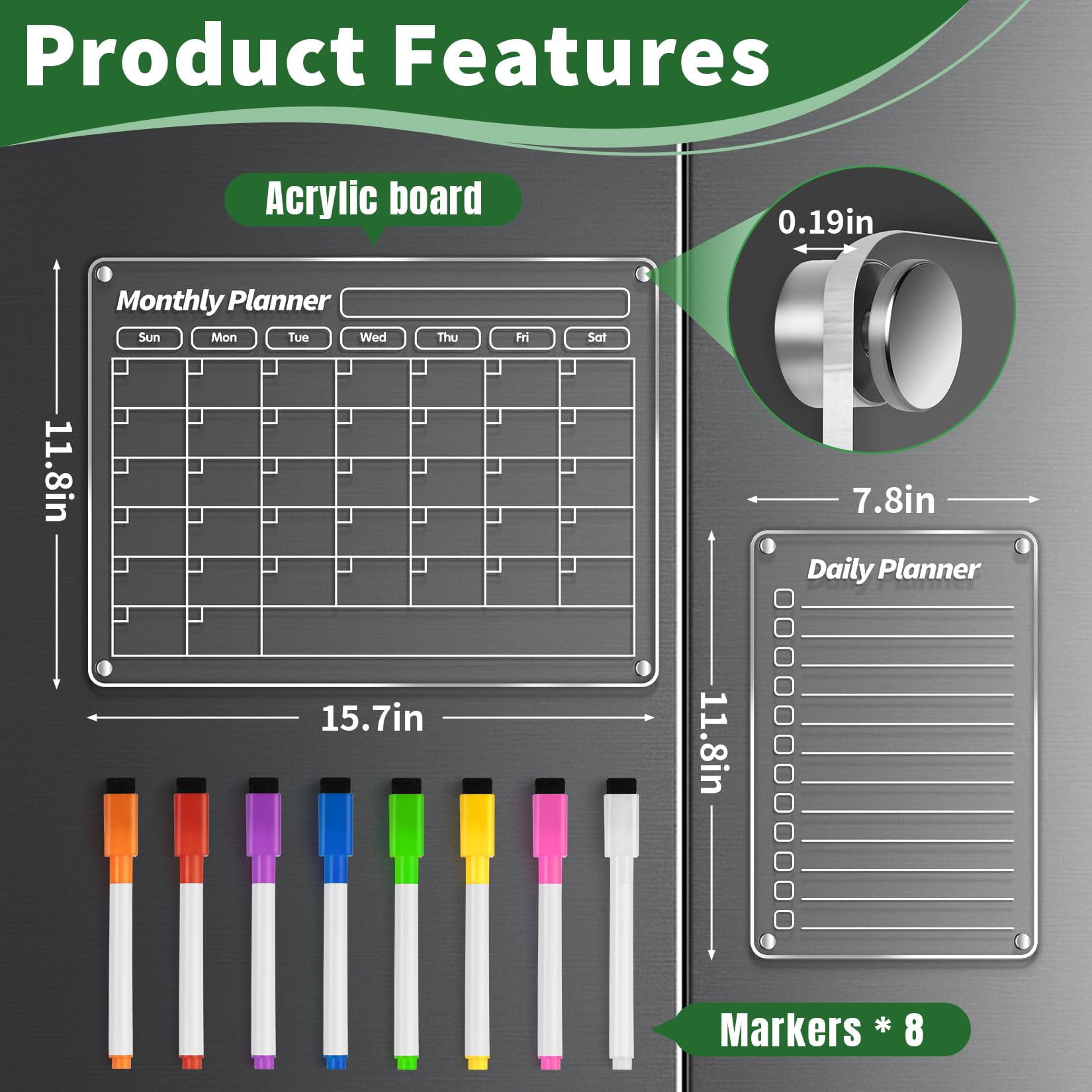 Magnetic Dry Erase Board For Fridge  16"x12" Calendar Refrigerator Shopping List Clear Notepad Note Adults With 8 Colors Markers