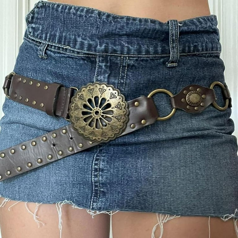 Women Vintage Y2k Belt Concho Rivet Leather Belts Western