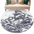 thumbnail image 2 of Summer Nautical Round Living Room Rugs 6 ft, Ocean Giant Octopus Sea Monster Coastal Sailboat Washable Area Rug with Non-Slip Sturdy Edge Binding Round Carpet for Kitchen Office Bedroom, 2 of 9