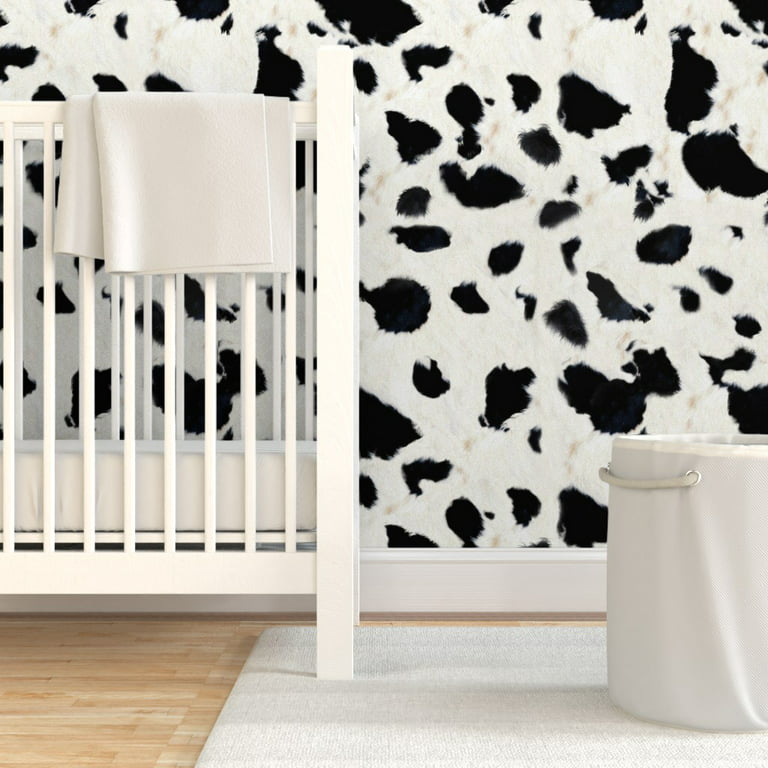 Removable Wallpaper 6ft x 2ft - Cow Print Animal Black White Modern Custom  Pre-pasted Wallpaper by Spoonflower
