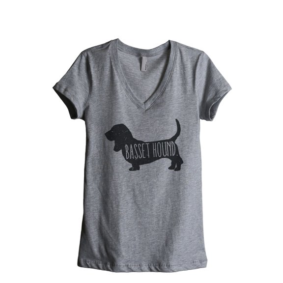 Thread Tank Basset Hound Dog Silhouette Women's Relaxed V-Neck T-Shirt Tee Heather Grey Small