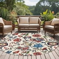 thumbnail image 5 of Boho Floral Large Area Rugs for Bedroom Living Room, Soft Non Slip Carpet Bedside Rug, Blue Red Flower Vintage Petals Branch Leaf Round Floor Cover Kitchen Accent Rug 5' for Dining Room/Office, 5 of 9