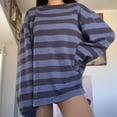 thumbnail image 4 of Women Striped Oversized Sweatshirt Crew Neck Long Sleeve Vintage Aesthetic Shirt Casual Pullover Top Y2K Clothes, 4 of 6