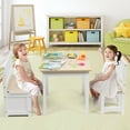 thumbnail image 3 of Gymax 4 PCS Kids Wood Table Chairs Set w/ Storage Stool Toddler Furniture Set Nature, 3 of 10