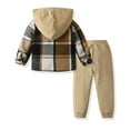 thumbnail image 3 of WOYY Infant Boys Casual Outfits Plaid Long Sleeve Hooded Shirt Pants Set, Sizes 12-18M, 3 of 8