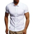 thumbnail image 2 of LINGLANG Men's Business Casual Shirt Solid Color Short Sleeve Turn-Down Collar Formal Blouse, 2 of 4