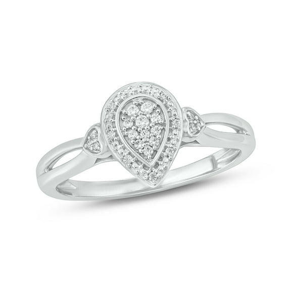 Cali Trove White Streling Silver 1/10ct TDW Round White Diamond Pear Frame Promise Ring