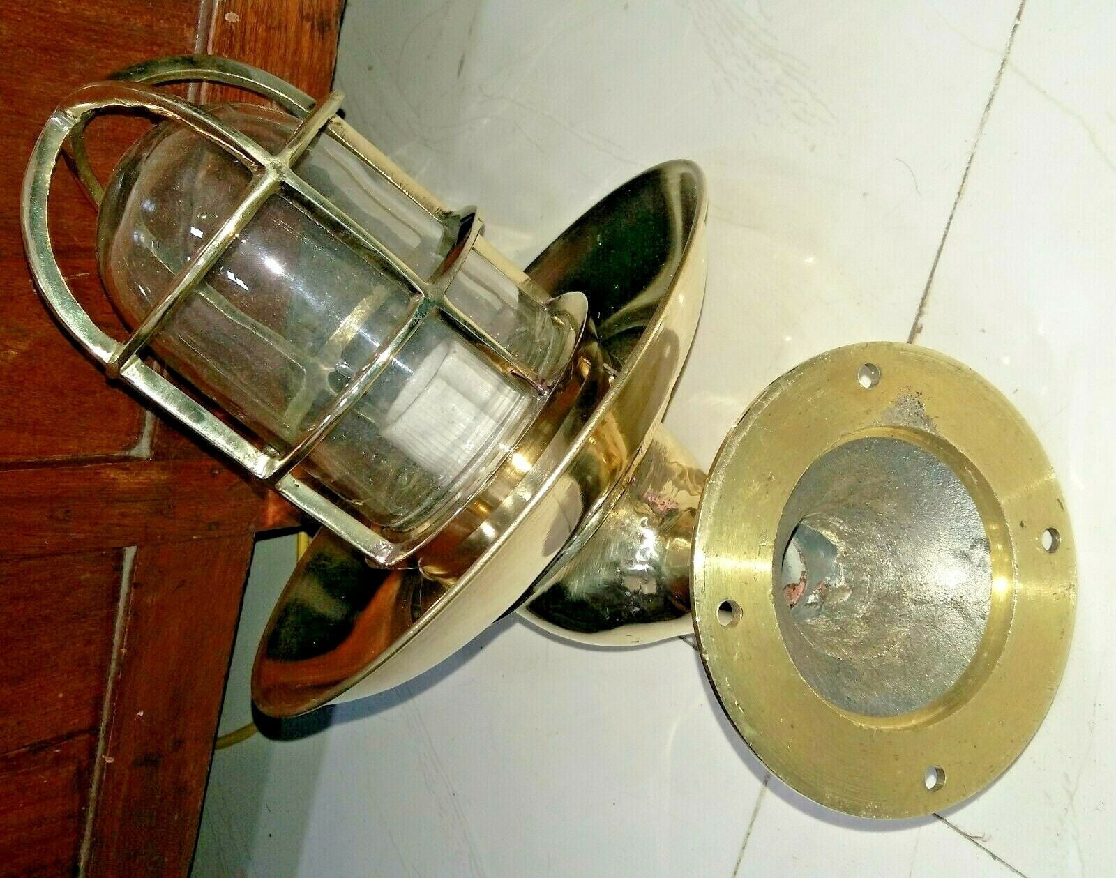 Vintage Brass Nautical Bulkhead Wall Sconce Light with Shade