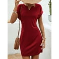 thumbnail image 6 of Women's Notched Short Sleeve Mini Tee Dress with 95% polyester 5% spandex breathable opaque stretch fabric everyday wear, 6 of 14