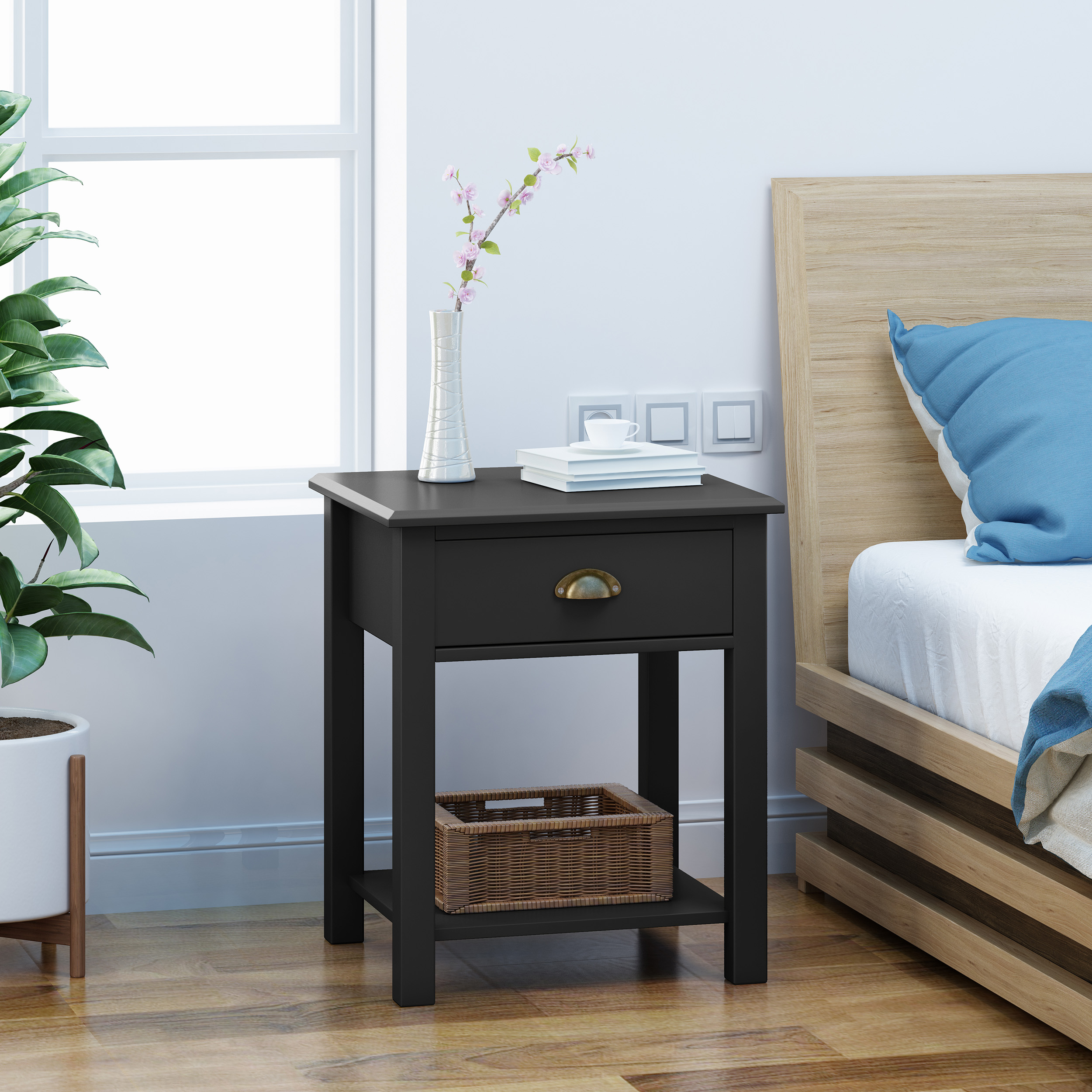 Noble House Dexter Traditional Wooden Accent Side Table, Black