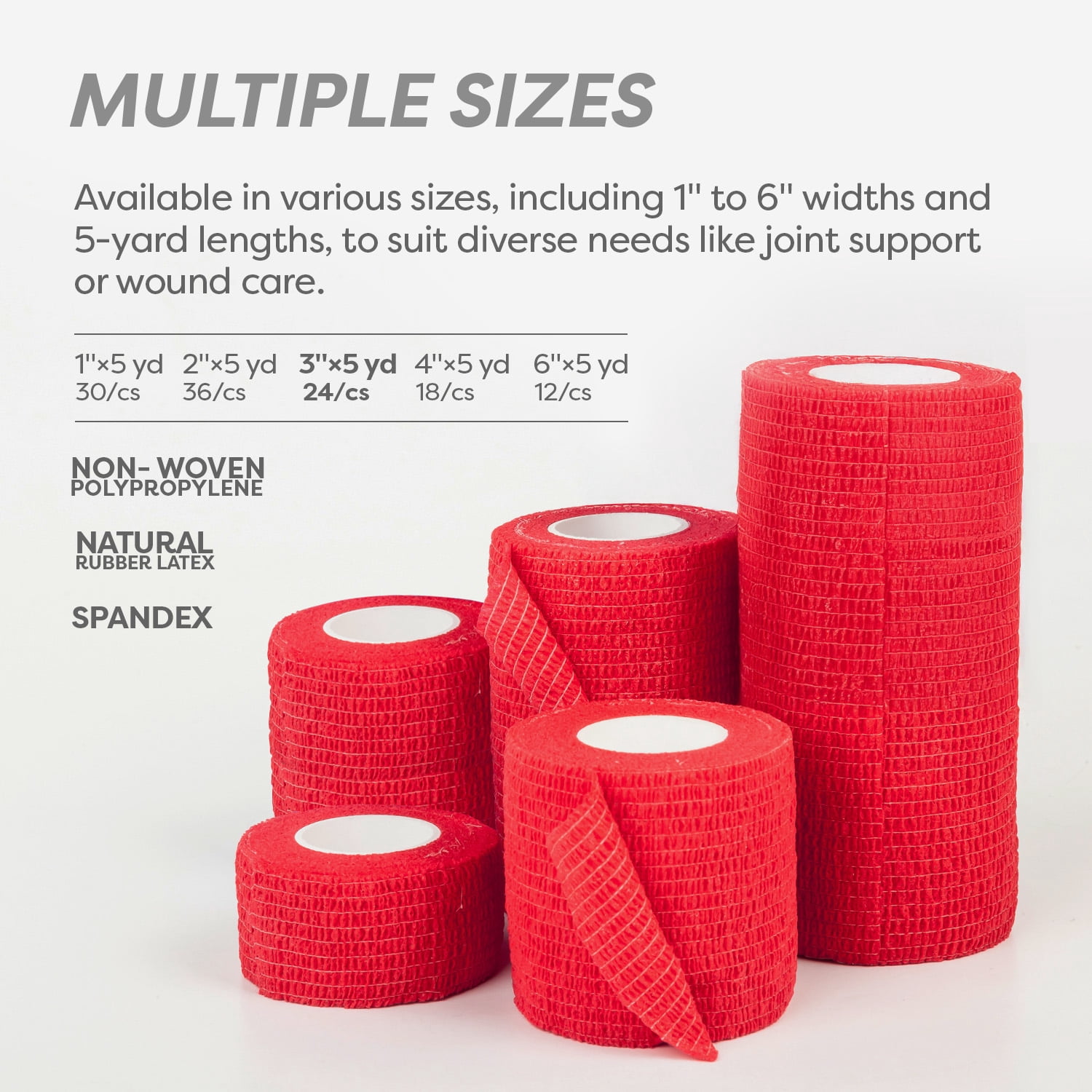 Dynarex Sensi-Wrap Self-Adhesive Bandages, 24-Pack, 3" x 5 yards, Red, Latex, Colored Elastic Cohesive Athletic Tape, Tattoo Grip & Vet Wrap