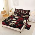 thumbnail image 2 of Castle Fairy Romantic Gothic Skull Queen Sheets 4 Pieces,Vintage Flower Rose Skeleton Queen Sheet Sets,Red Black,1 Fitted Sheet,1 Flat Sheet and 2 Pillowcases, 2 of 6