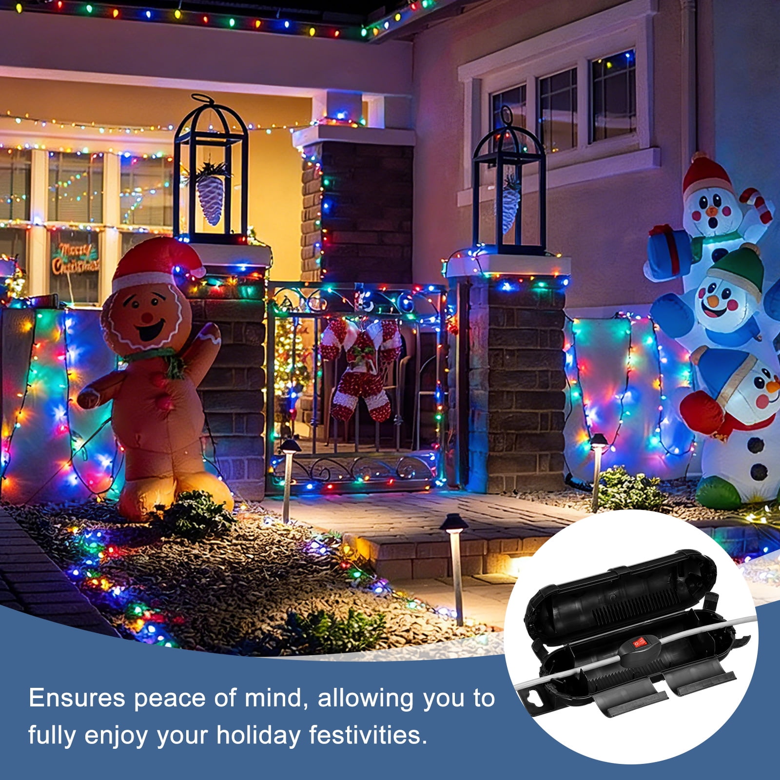Uxcell 2Pcs Outdoor Extension Cord Safety Cover, IP55 ABS Black Waterproof Electrical Connection Box Outdoor Plug Cover Protector for Socket, Christmas Holiday Light, 9.06 x 2.66 x 2.66in