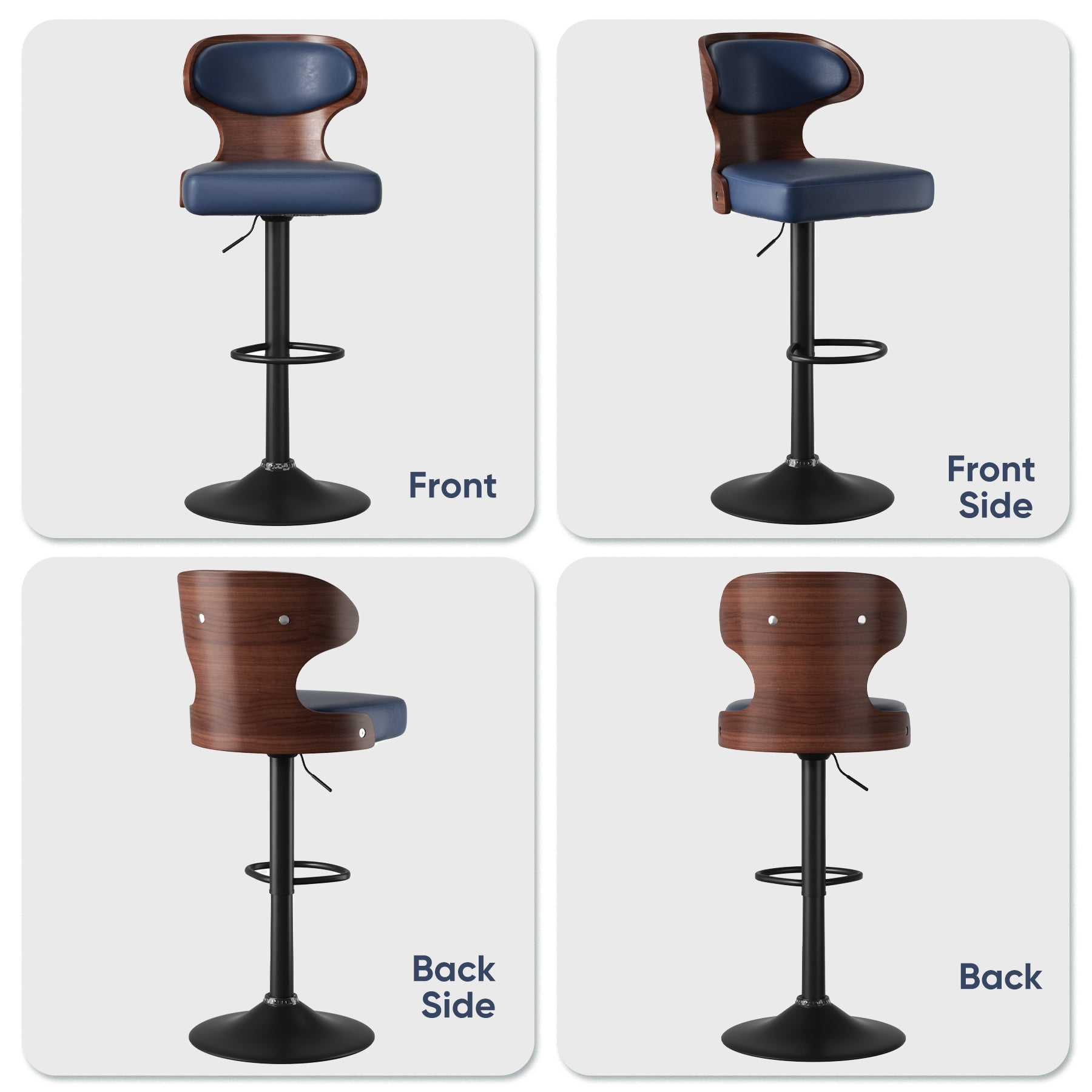 MOONMISS Swivel Bar Stools Set of 2, Wooden Kitchen Bar Chairs with Back, PU Leather Counter Height Barstools for Kitchen Island,