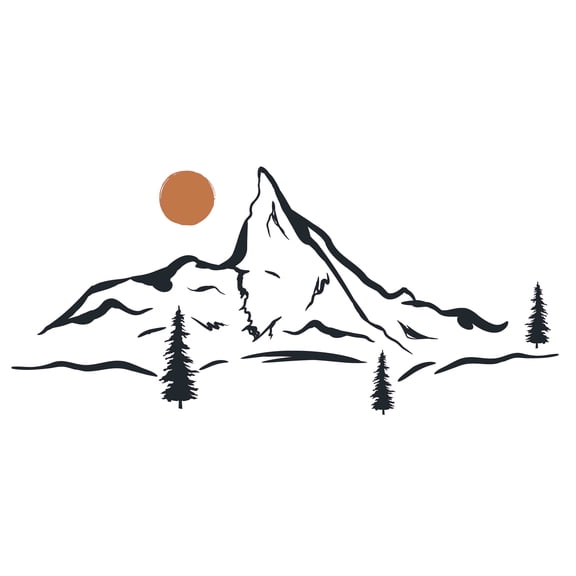 Home Living Room Sunset Mountains Décor Art Silhouette Outline Design Removable Vinyl Wall Decal Sticker - 9" x 20" Kids Girls Boys Bedroom Nursery Pine Trees Nature Art Adhesive Wall Decoration