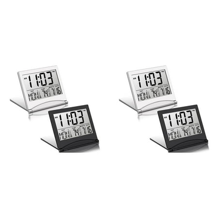 4 Pcs Digital Travel Alarm Clock Foldable LCD Clock with Calendar Temperature Snooze Mode Portable Display Desk Clock