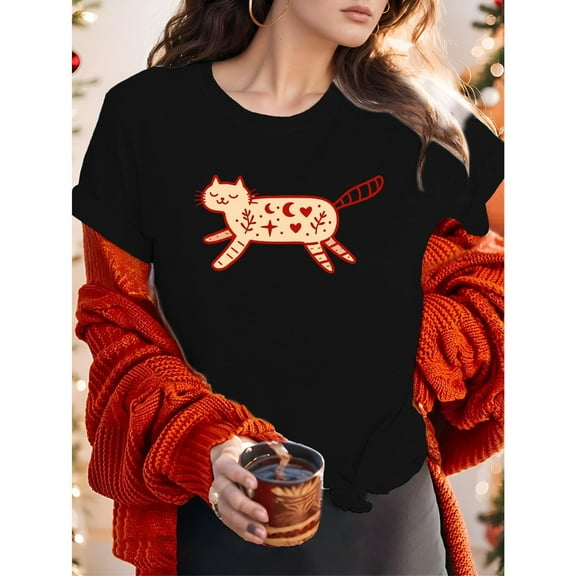 Womens Minimalist Graphic Tee Black White S-5XL Artistic Print T-Shirt 100 Percent Cotton Soft Round Neck Top Comfortable Casual Shirt Everyday Wear Machine Washable All Season Apparel