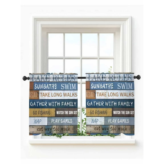 Lake Farmhouse Tier Curtains 36 Inch Length,Sheer Curtains for Bedroom Living Room Window Vintage Wood Grain Country Pastoral Rod Pocket Drapes Kitchen Curtains Small Half Window 27.5"x36" 2 Panels