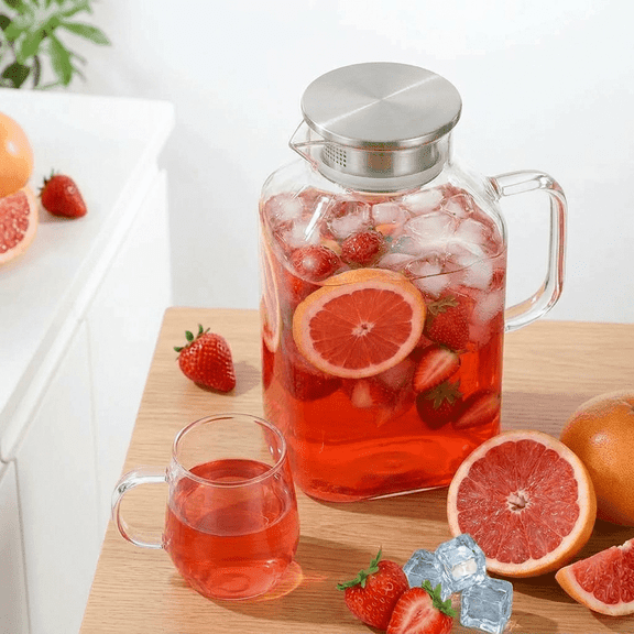 1 Gallon 128oz Square Glass Pitcher with Lid and Handle,Spout Borosilicate Glass Carafe for Hot/Cold Water,Large Iced Tea Pitcher for Coffee, Juice and Homemade Beverage