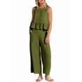 thumbnail image 2 of Women'S Pants Sets 2 Piece Outfits Sleeveless Round Neck Tank Tops Elastic Waist Wide Leg Green S, 2 of 10
