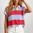 thumbnail image 2 of CBASIHI Womens Striped Crop Polo Shirts- Collar Loose Fit Short Sleeve Summer Casual Trendy Vintage Tops Blue Size S, 2 of 6