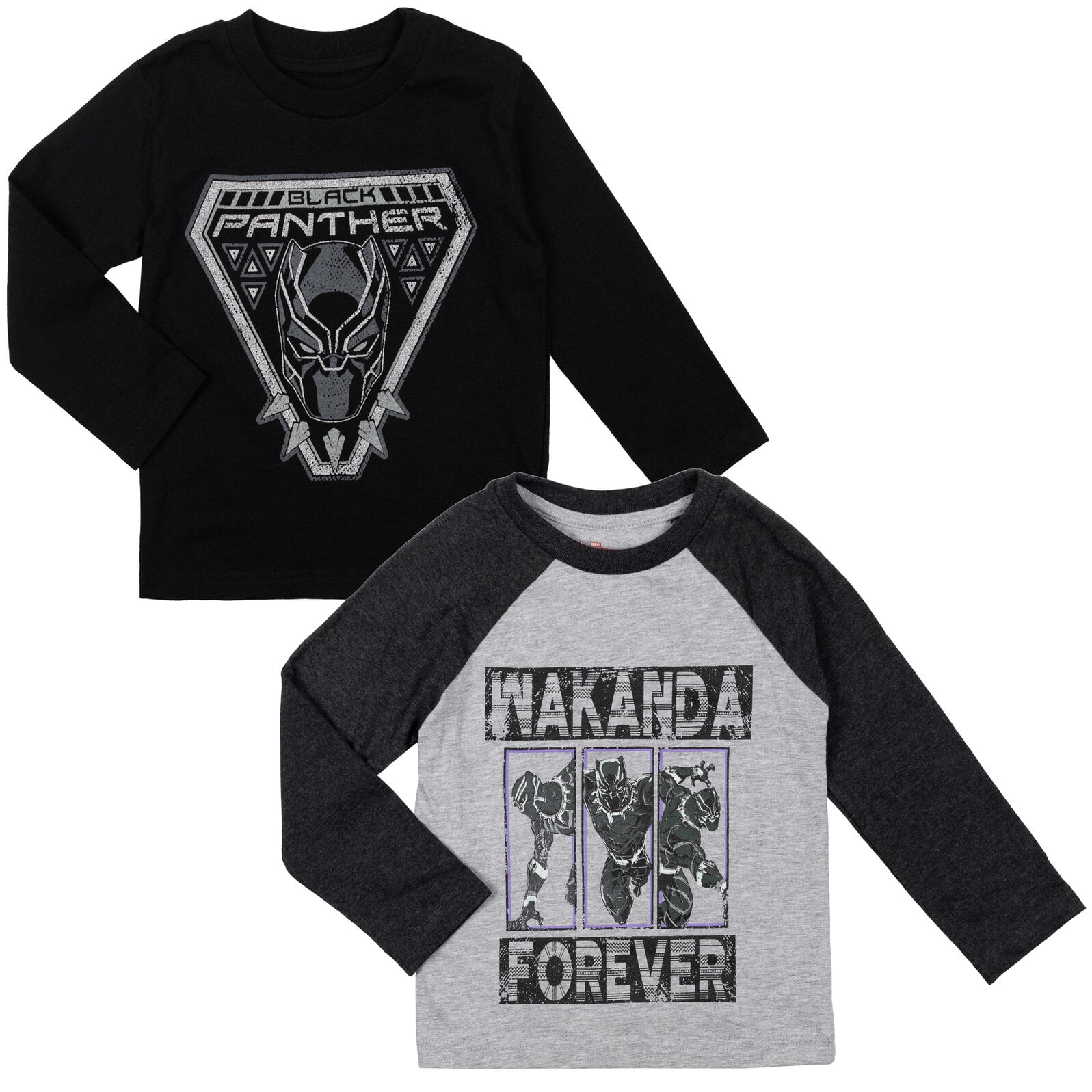 Marvel Avengers Black Panther Big Boys 2 Pack Long Sleeve T-Shirts Toddler to Big Kid