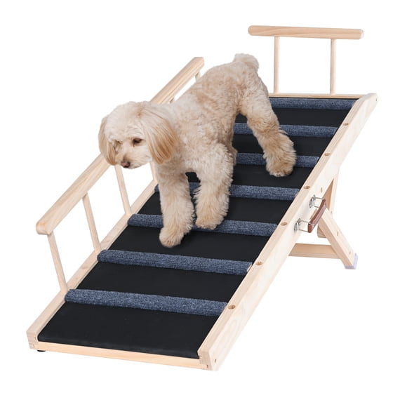 VEVOR Dog Ramp, Folding Pet Ramp for Bed, Adjustable Dog Ramp for Small, Large, Old Dogs & Cats, Wooden Pet Ramp with 47.2" Long Ramp, Adjustable from 13.8" to 27.6", Suitable for Couch, Sofa, Car