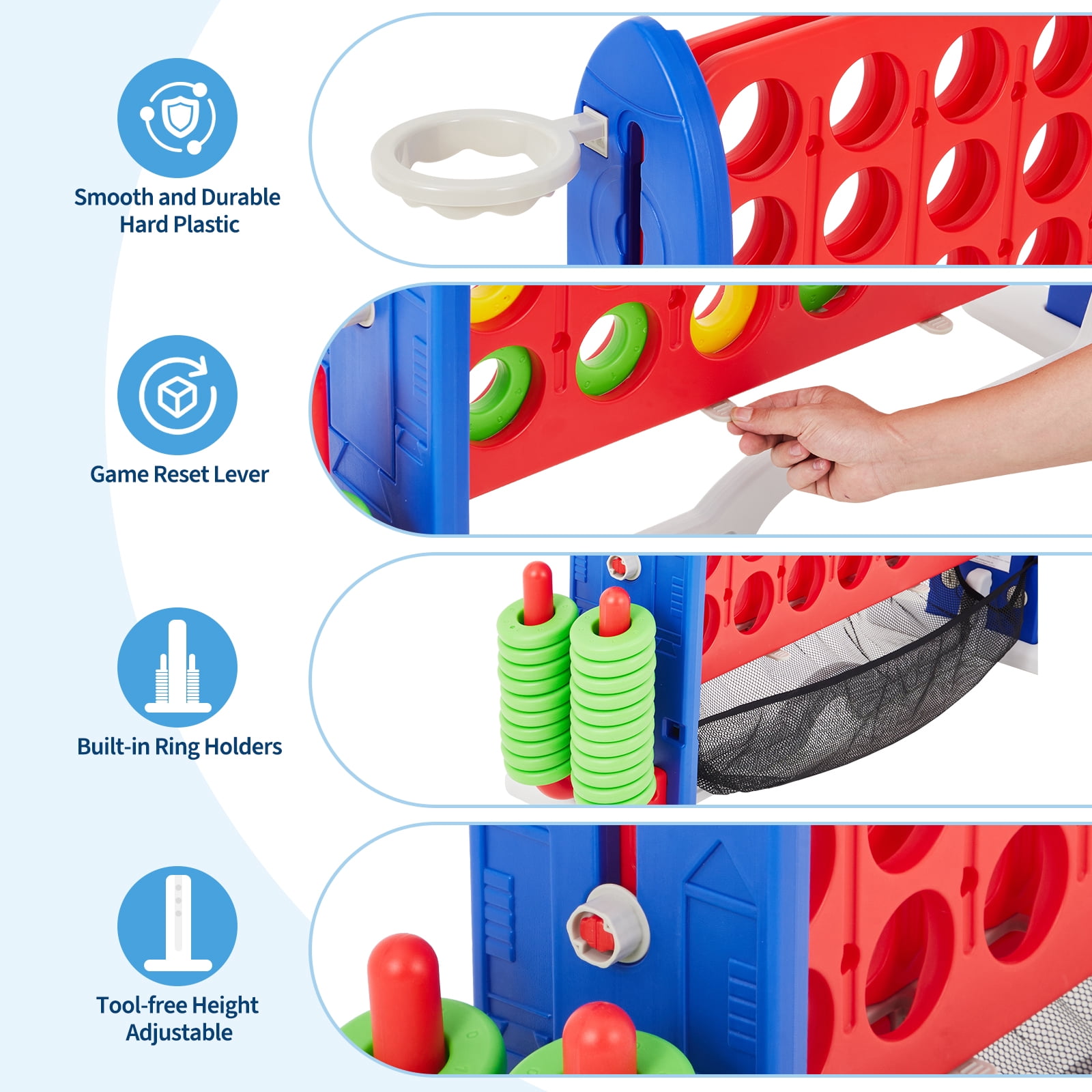 4-in-1 Giant Floor Board Game Set – Adjustable Height Connect, Basketball, Golf, Ring Toss – Mesh Storage Bag – Indoor/Outdoor Family Game for Kids & Adults – USA Version