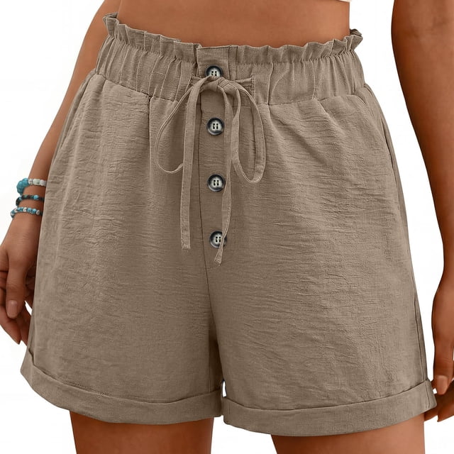 Pantalones Elásticos de Cintura para las Mujeres Bolsillo de Empalme de Encaje Pantalones Cortos Cómodos Casuales para las Mujeres Moda de Verano Primavera Y Verano