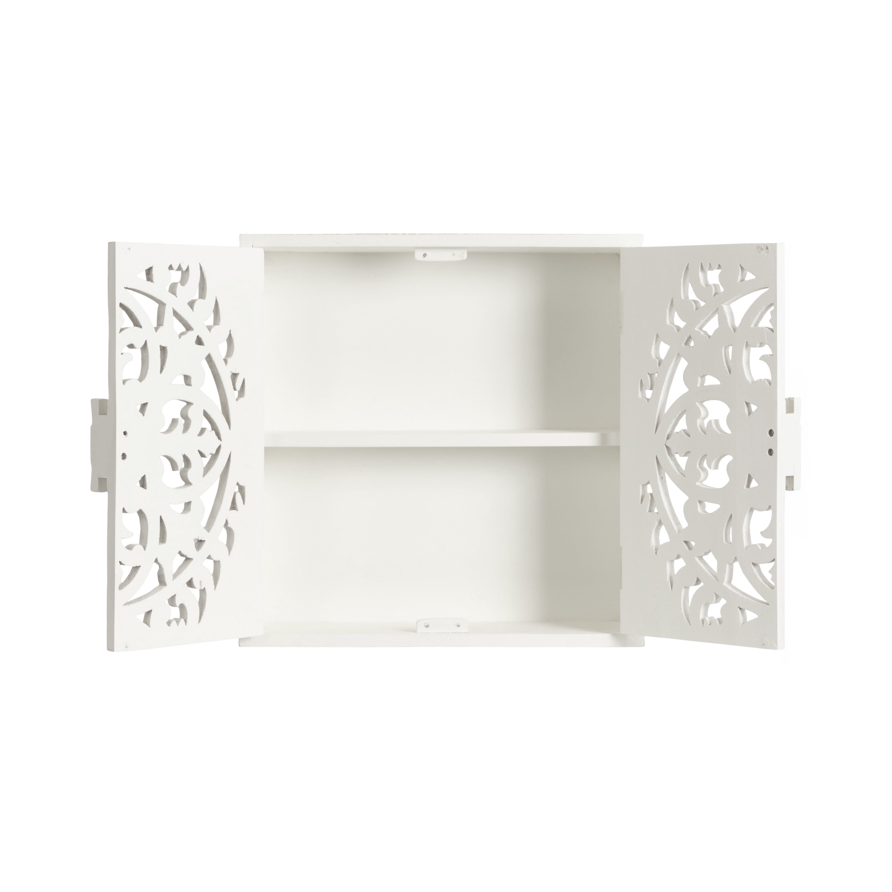 Kate and Laurel Saanvi Traditional Carved Wood Wall Cabinet, 20 x 6 x 20, White, Dimensional Over the Toilet Storage Cabinet for Bathroom Storage and Display