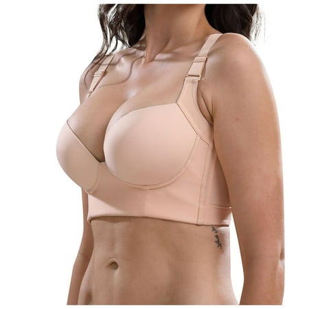 

Sksloeg Plus Size Bras for Women Full Figure Comfort Bras Push Up Everyday Bras Wirefree Non Padded Full-Coverage T-Shirt Bra Beige L