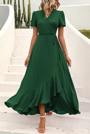 PRETTYGARDEN Women's Summer Maxi Dress Casual Wrap Floral Boho Short Sleeve  V Neck Split Ruffle Beach Long Dresses - Walmart.com