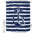thumbnail image 2 of Nautical Shower Curtains for Bathroom, Navy Blue and White Striped Retro Anchor Washable Fabric Shower Curtain with Hooks Waterproof Bathroom Decor Sets, 72 x 78 Inches, 2 of 9