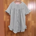 thumbnail image 6 of Womens Tops Striped Puff Sleeve Stand Collar Loose Blouse Spring Summer Shirts for Women Black L, 6 of 6