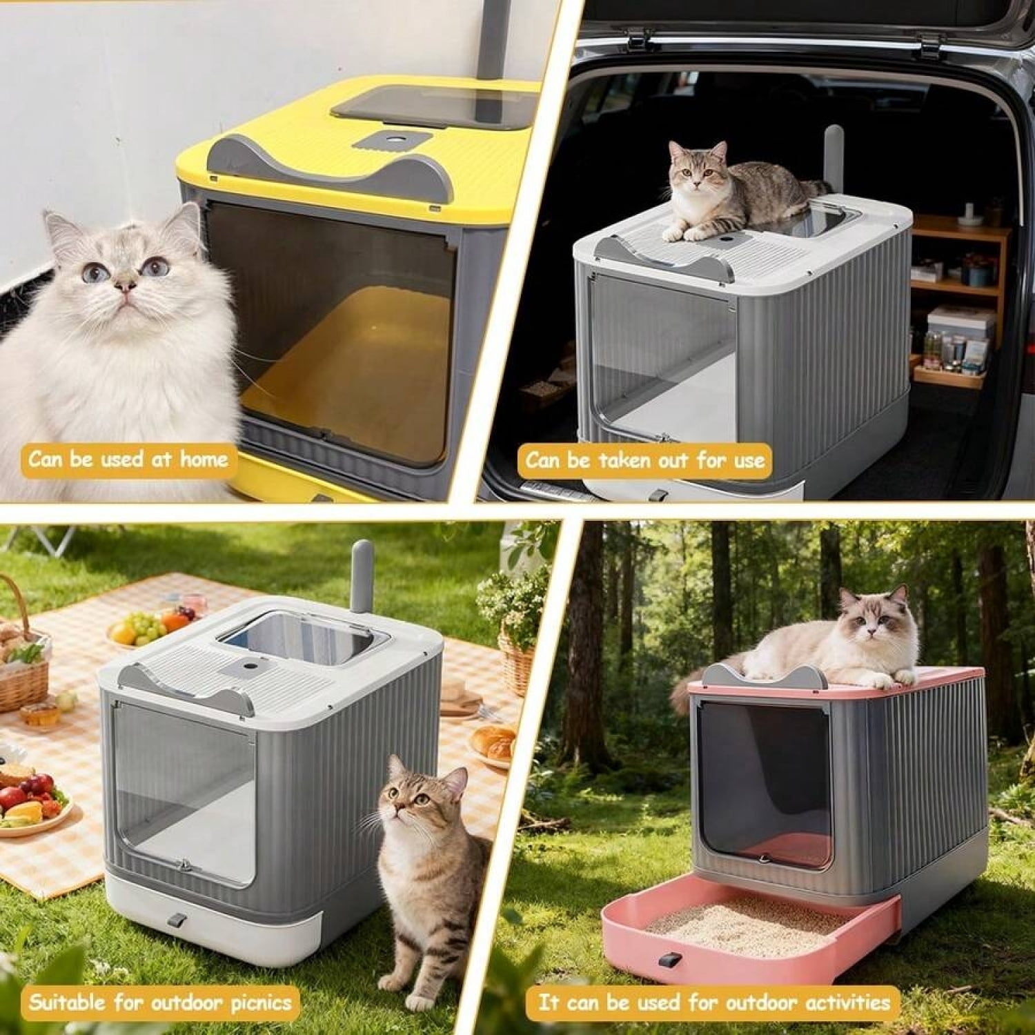 NTGFU Large Cat Litter Box Enclosed, 4-In-1 Top Entry & Front Pull Drawer with Odor Control Carbon Bags & Scoop,for Multiple Cats (Fits Up To 44 Lbs), Easy Clean Modern Pet House - Pink