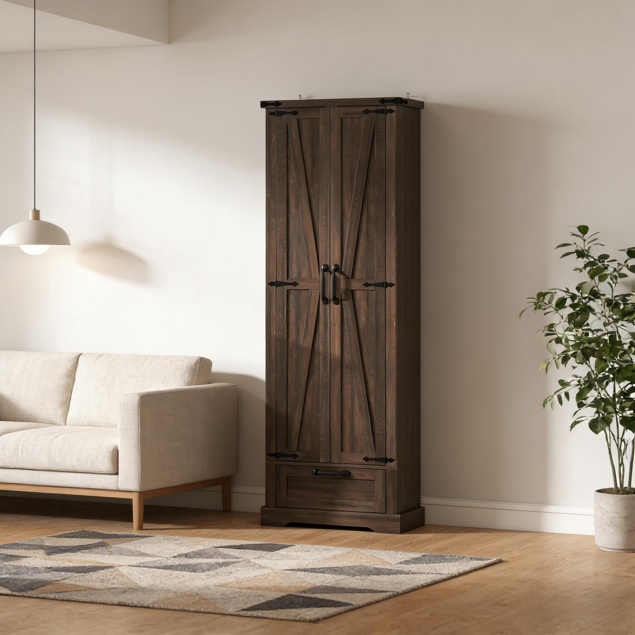 Farmhouse Pantry Cabinet, 70.9" Tall Kitchen Pantry Storage Cabinet with Barn Door,Drawer & Adjustable Shelves