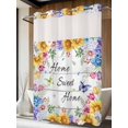 thumbnail image 2 of No Hook Shower Curtain with Snap-in Liner, Spring Wildflowers Waterproof Fabric Bathroom Curtains, Watercolor Floral Leaf Wood Grain Bath Curtains & Mesh Top Window 72"x84" Long, 2 of 9