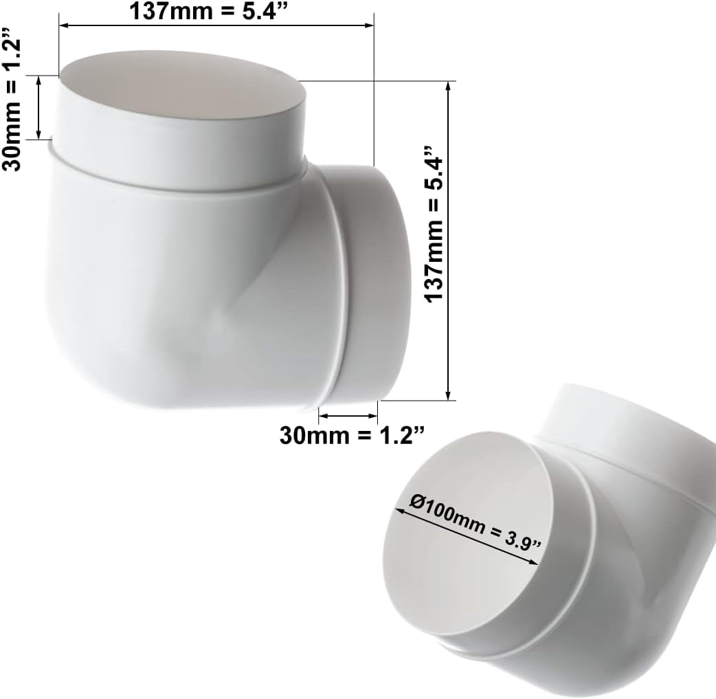 MKEUDQ-4 Inch Duct Connector - 90 Degree Elbow - Round PVC Ducting - Ventilation Pipe, Hose, Bend, Tube
