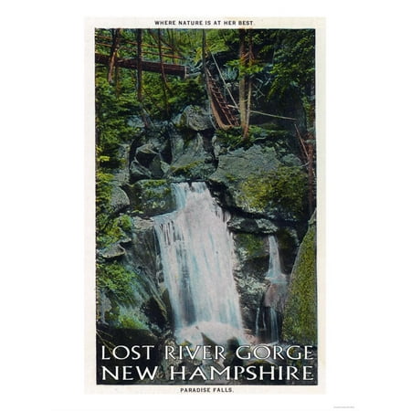 White Mountains, NH - Lost River, View of Paradise Falls Print Wall Art By Lantern