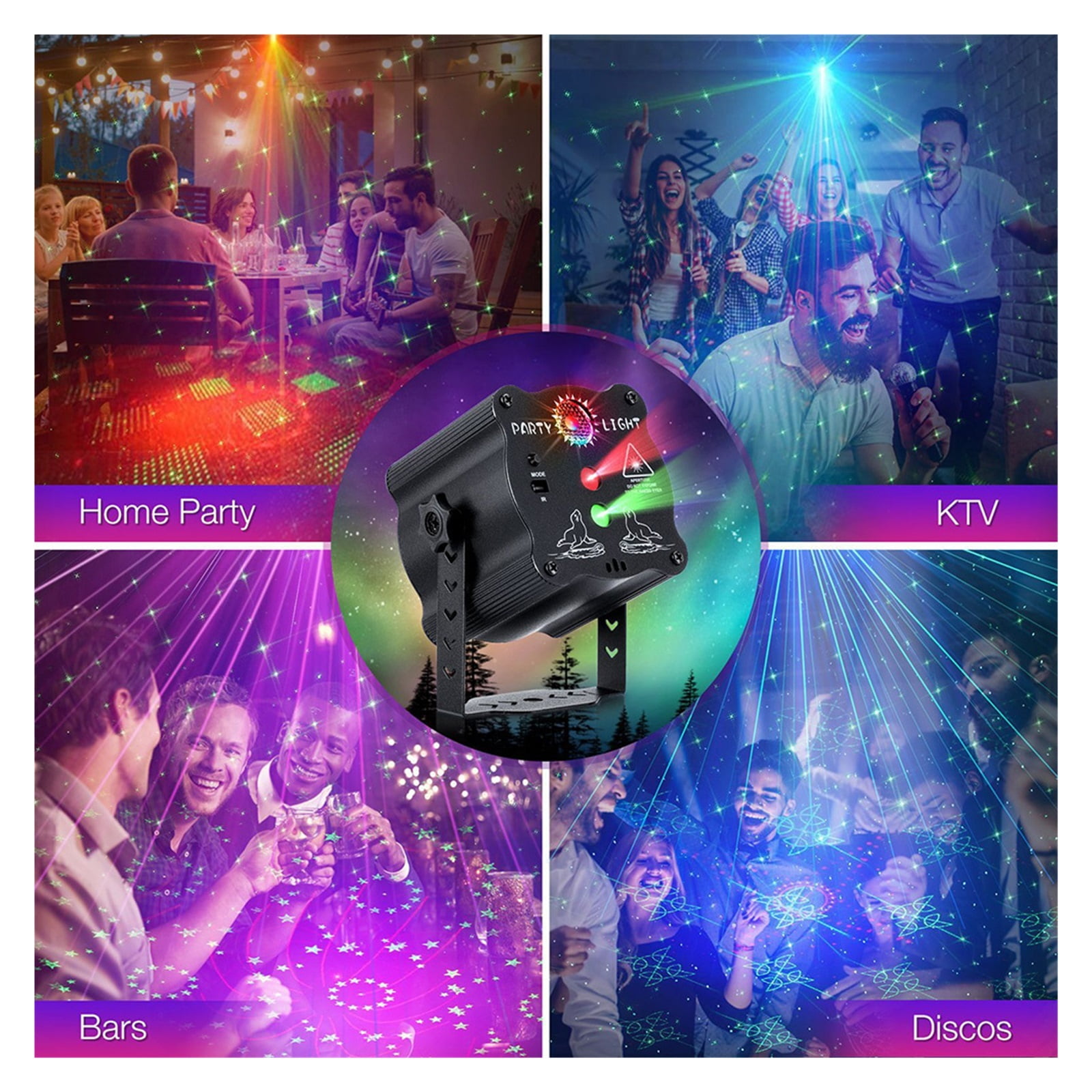 Party DJ Disco Light USB Rechargeable RGB LED Strobe Stage Sound Activated Projector For Dance Birthday Wedding Bar Xmas