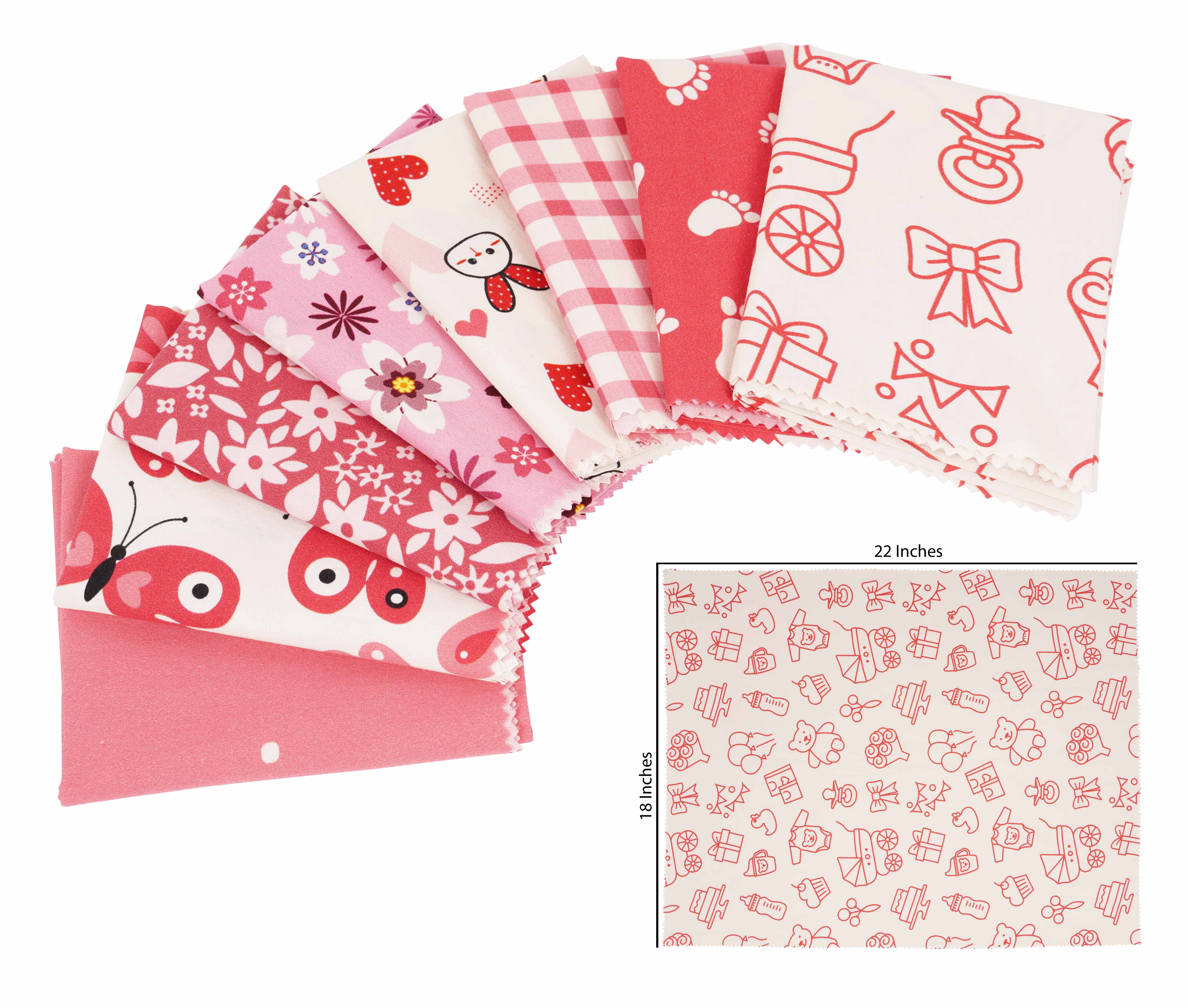 Soimoi 8 Pc Fat Quarter Bundle,Baby GirlPrint 18"x 22"DIY Patchwork-100% CottonPre-Cut Quilting Fabric Pink & White