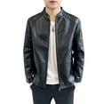 thumbnail image 2 of Maoxin Mens Jacket Men's Stand Up Collar Business Casual Leather Jacket Zipper Cardigan Jacket Plus Size Leather Jacket Black 2XL, 2 of 5