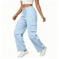 thumbnail image 5 of Livrdious Wide Leg Linen Cargo Pants for Women Drawstring High Waisted Baggy Palazzo Summer Beach Lounge Trousers with Pockets, 29'' Inseam, 5 of 7