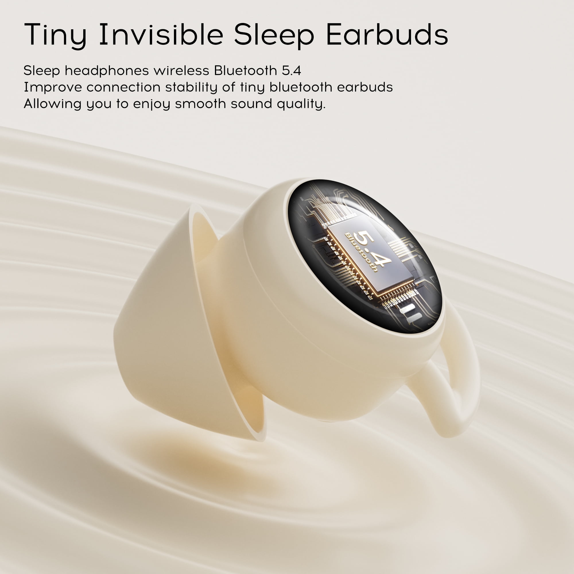 sunvito Sleep Earbuds, Mini Sleep Earbuds for Side Sleepers, 30H Playtime Wireless Headphones with LED Earphones for Small Ears Sleeping Working, Exercise,Hiking,Beige